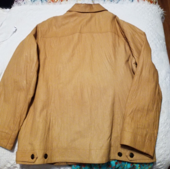Chico’s Distressed Leather rivet jacket camel, beige  size 2 -L - Picture 2 of 4